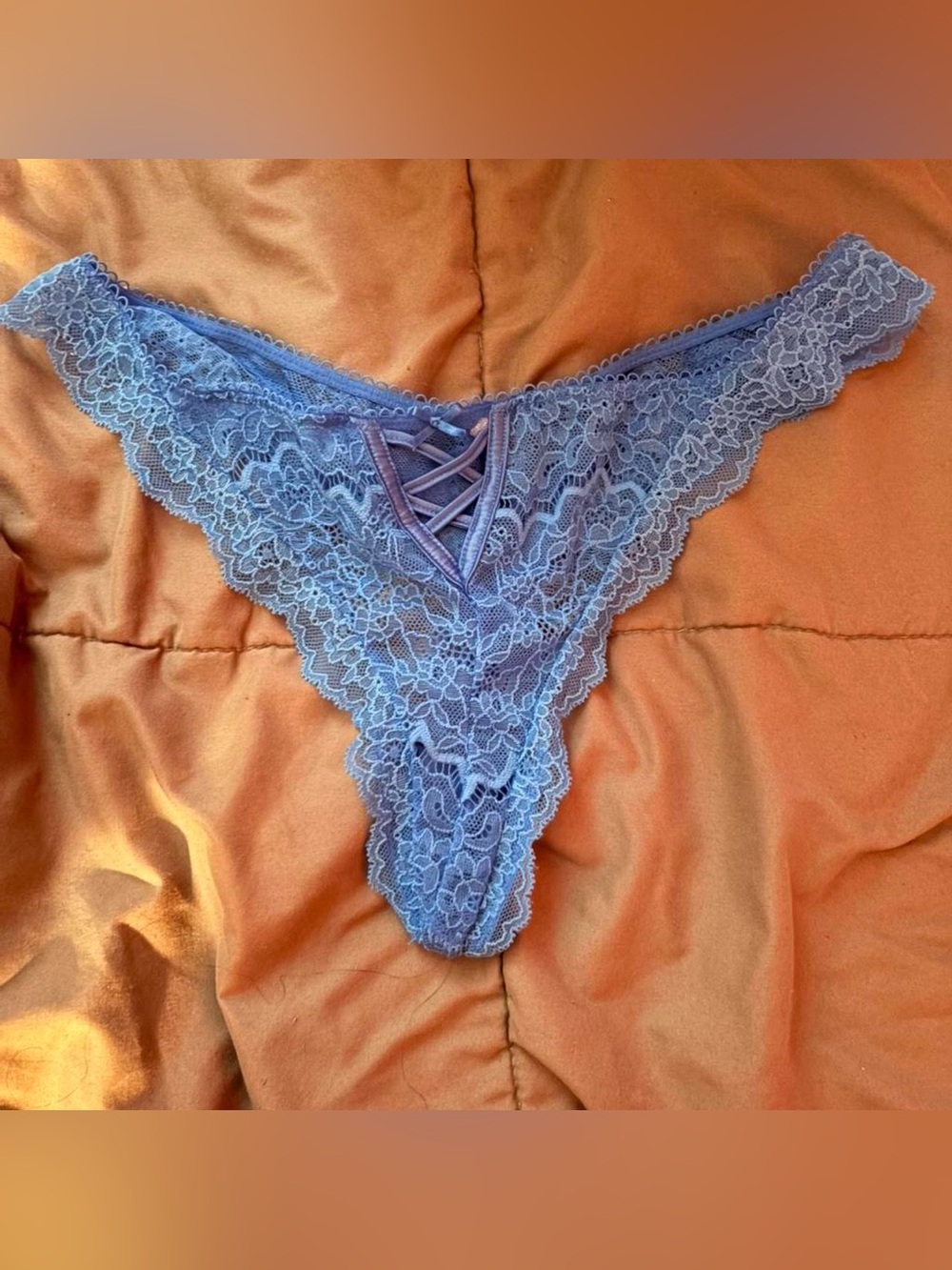 Victoria's Secret electric Blue Lace Crisscross Thong